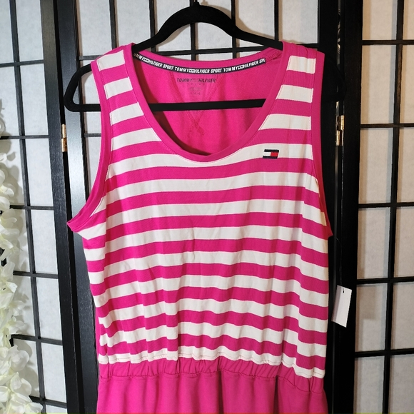 TOMMY HILFIGER SPORT Womens Pink Baby Terry Cinched Elastic Waist Short Dress L - Picture 4 of 6
